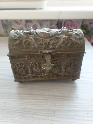 Buy Men's Ornate Brass Jewelry Box Heavy Embossed With Clasp Velvet • 65£