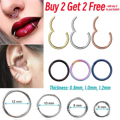 Buy Surgical Steel Nose Ring Septum Clicker Hinge Segment Face Hoop Ear Lip Piercing • 1.69£