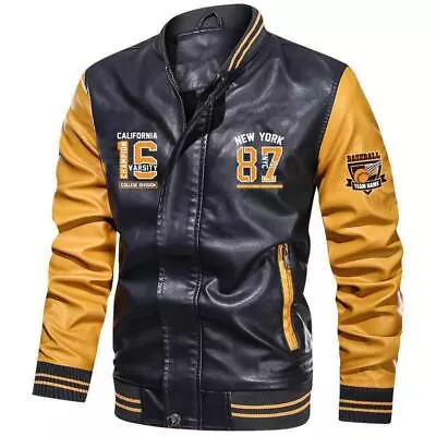 Buy Biker Leather Jacket Men Embroidery Motorcycle PU Casual Fleece Coat Outdoor • 43.73£