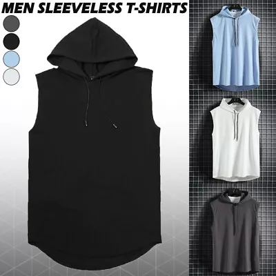 Buy Men Gym Sleeveless Hoodie Fitness Sports Muscle Hooded Vest T-Shirt Tank Top • 6.64£