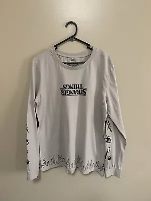 Buy Stranger Things Upside Down Flame Beige Long Sleeve T Shirt Mens Size XL • 15.80£