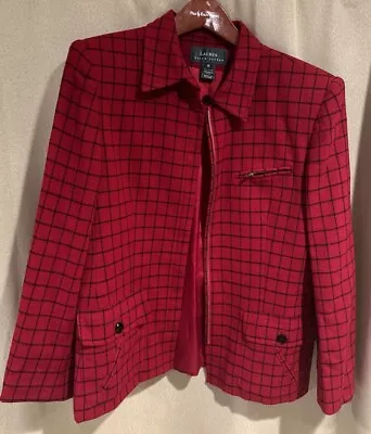Buy Vintage Lauren Ralph Lauren Womens Full Zip Wool Jacket Red/Black Check Size 14 • 27.83£