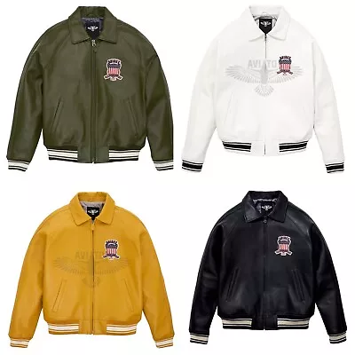 Buy Men's Avirex Real Leather Jacket Flight Bomber American Varsity Sheepskin Jacket • 119.99£