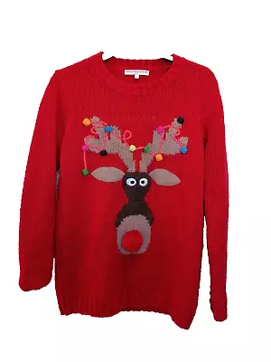Buy Next Size 12 Red Knitted Long Sleeve Christmas Jumper Reindeer Pom Pom • 10£
