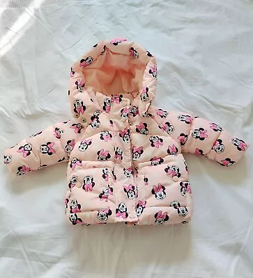 Buy Girls Minnie Mouse Puffa Jacket With Bow & Ears On Hood 6 - 9mths • 11.95£