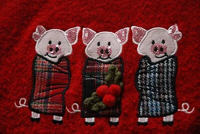 Buy NEXT Red Christmas Jumper W/ Super Cute 3 Pigs In Blanket Applique UK 6 • 14£