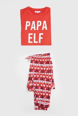 Buy In The Style JAC JOSSA MENS RED 'PAPA ELF' PRINTED PJS Size Medium  • 18£