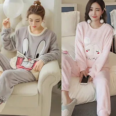 Buy Womens Coral Fleece Pyjamas Cute Pajamas Warm Cosy Soft Winter Nightwear PJs Set • 13.98£