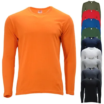 Buy Mens T Shirts Crew Neck Regular Fit Long Sleeve Casual Plain Cotton Tees S - 3XL • 6.99£