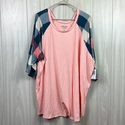 Buy Torrid Womens Shirt 5XL Pink Plaid 3/4 Sleeve Plaid Raglan Slub Jersey Knit Soft • 22.20£