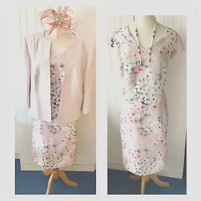 Buy JACQUES VERT Grey Pink Floral Beaded Mother Of The Bride Dress And Jacket Uk 20 • 39.95£