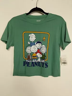Buy Peanuts Graphic Jade Green Short Sleeve Pullover Crop T Shirt Size S NWT • 17.05£