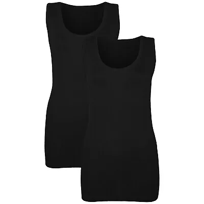 Buy Pack Of 2 Ladies Vest Womens Cotton Stretchy Ribbed T-shirt Cami Casual Tank Top • 8.99£