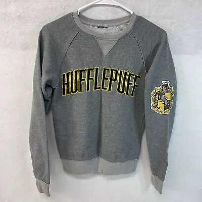 Buy HARRY POTTER Hufflepuff Sweater Womens XS Gray Sweatshirt Logo Patch Spellout • 19.27£