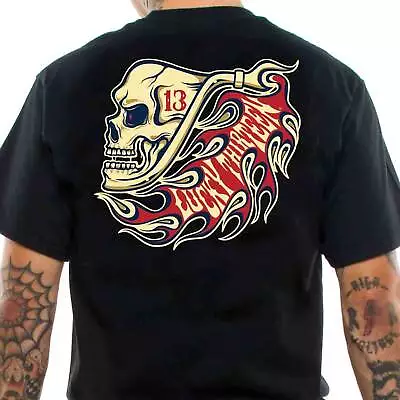 Buy Lucky 13 Pipe Skull Men's T-Shirt Kustom Kulture Rockabilly Retro Hot Rod • 28.51£