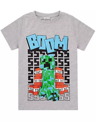 Buy Minecraft T Shirt Boys Charged Creeper Short Sleeve Grey Top Merchandise • 11.95£