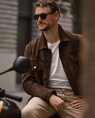 Buy Brown Leather Trucker Jacket For Men Pure Suede Custom Made Size S M L XXL 3XL • 153.11£