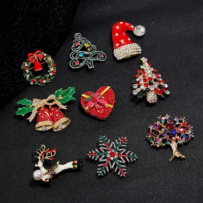 Buy Women Crystal Xmas Tree Brooch Santa Claus Snowman Pin Christmas Jewellery Gifts • 2.99£