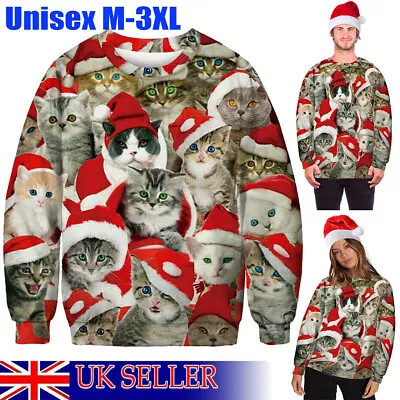 Buy Unisex Men Women Ugly Christmas Sweater Cute 3D Cat Sweatshirt Xmax Jumper Shirt • 17.89£