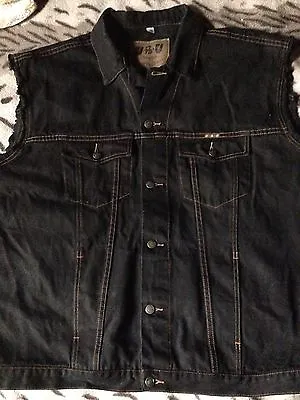 Buy Shining Black Metal Denim Cut-Off Sleeveless Battle Jacket Waistcoat Vest S-4XL • 69.99£