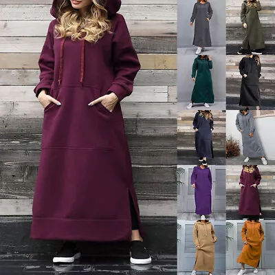 Buy Plus Size 6-20 Womens Baggy Hooded Sweatshirt Hoodies Long Sleeve Maxi Dress • 4.99£