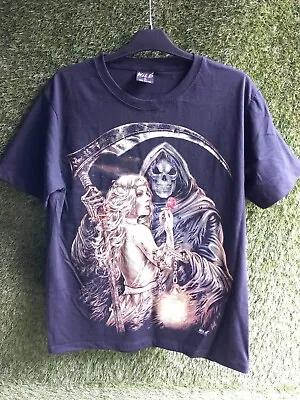 Buy WILD Gothic Skull Skeleton Grim Reaper Woman Grunge Black Short Sleeve T-Shirt M • 12.99£