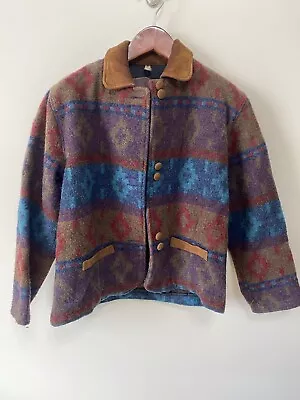 Buy Vintage Woolrich Jacket Aztec Tribal Southwest Wool Leather Collar USA Women S • 57.82£