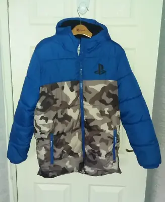 Buy Playstation Branded Puffer Jacket, Official, For Ages 13-14, Blue/Camo Colours • 3.99£