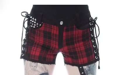 Buy Heartless Clothing Plaid Punk Studded Shorts Sz 36 Women’s 16 Goth Clothing New • 31.18£