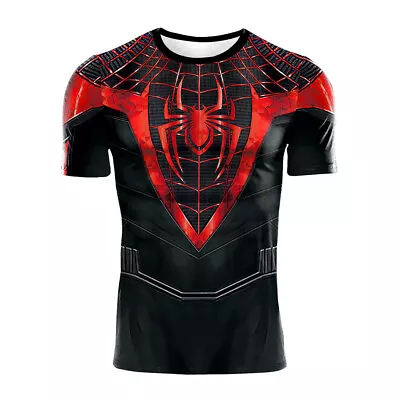 Buy Cool Miles Morales Spider-Man T-shirts Spiderman Cosplay Costume Tee Tops Gym • 21.35£