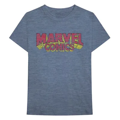Buy Marvel Comics T-Shirt Vintage Logo New Navy Official • 6.71£