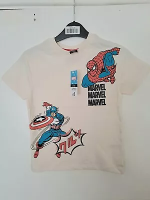 Buy Brand New Marvel Spiderman Captain America Cream T-Shirt Age 6-7 Years • 7.99£