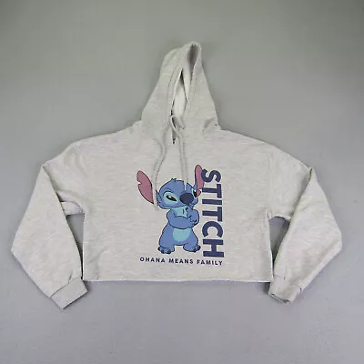 Buy Disney Hoodie Womens Medium Gray Lilo And Stitch Cropped Top Pullover Sweater ^ • 11.51£