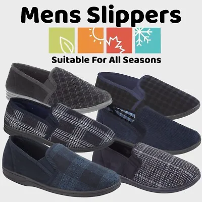 Buy Mens Slippers Gents Moccasin Slip On Twin Gusset Full Slippers House Shoes • 6.77£