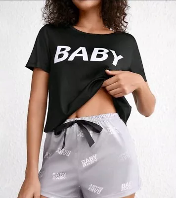 Buy Cute Womens Shorts And Tee Pyjama Set Size 12-14 Great Quality • 2.99£