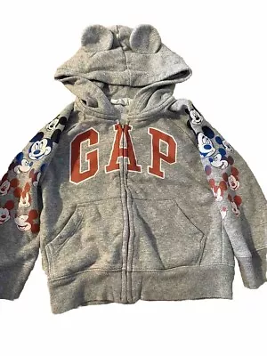 Buy Gap Disney Mickey Mouse Unisex Grey Zip-Up Hoody 2-3 Years • 7£