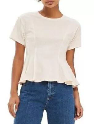 Buy TOPSHOP Nude Blush Cotton Corset Peplum T-Shirt / Top Size 10 • 1.99£