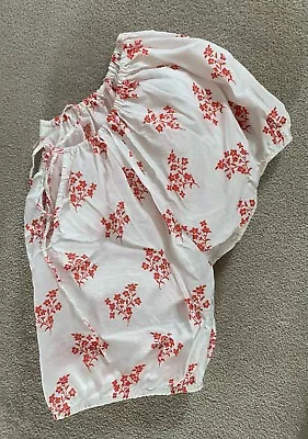 Buy H & M Linen Blend Gypsy Top White And Red Floral • 5.99£