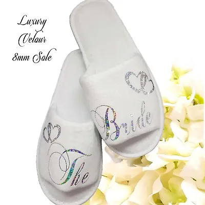 Buy Bride Bridal Wedding Slippers Bridesmaid Hen Sparkling Silver LUXURY VELOUR • 5.95£