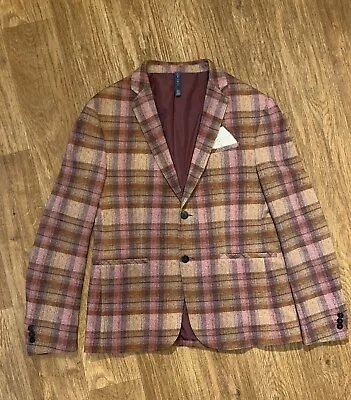 Buy Zara Man Red, Brown Check  Smart Lightweight Cotton Blazer Jacket Mens EU454 • 19£