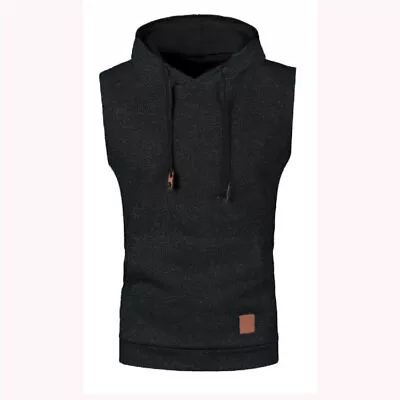 Buy Men Fitness Casual T-Shirt Sports Hooded Hoodie Vest Tank Top Pockets Sleeveless • 9.99£