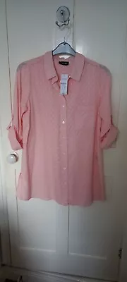 Buy Yours - Pink Dobby Boyfriend Shirt, Size 14, Roll Tab Long Sleeves, RRP £21.99 • 7£