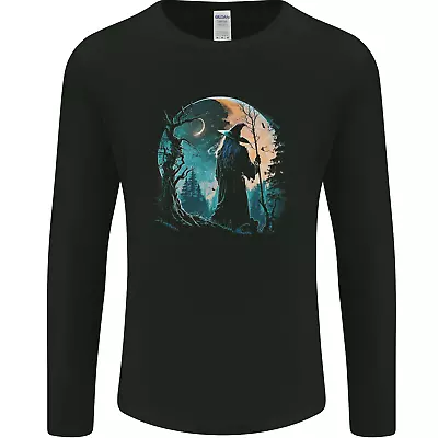 Buy A Wizard Looking At A Fantasy Moon Warlock Mens Long Sleeve T-Shirt • 11.99£