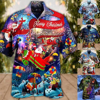 Buy Christmas Mens Hawaiian Santa Claus Shirt Xmas Party Holiday Aloha T Shirts Tops • 15.49£