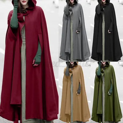 Buy UK Women Hooded Overcoat Long Coat Jacket Cloak Poncho Solid Cape Outerwear Plus • 25.07£