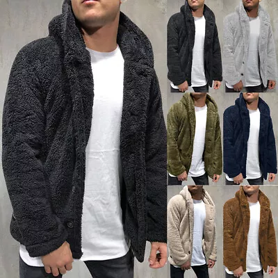 Buy Mens Fluffy Teddy Bear Fleece Coat Cardigan Winter Warm Hooded Jacket Hoodie Top • 13.89£