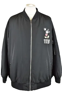 Buy DISNEY Mickey Mouse Black Padded Jacket Size 2XL Full Zip Bomber Graphic • 47.39£