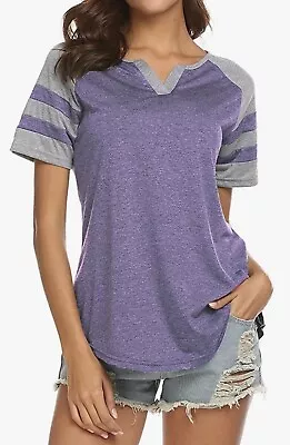 Buy Womens Purple Raglan Loose Fit Baseball Tee Short Sleeve Large • 7.58£