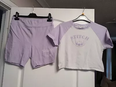 Buy Ladies Stitch Purple & White 2 Piece Shorts Pyjama Set M/L • 3.50£