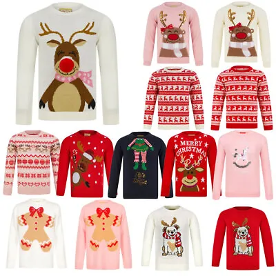 Buy Merry Christmas Girl's Xmas Jumper Santa Reindeer Pug Unicorn Sequin Sweater Top • 9.99£